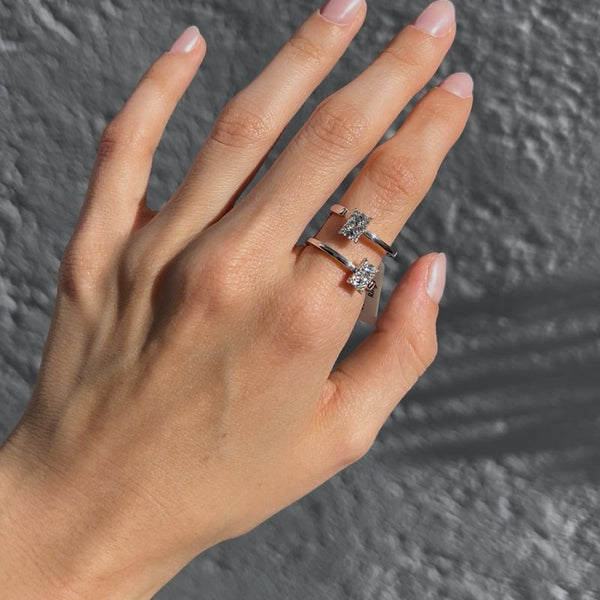Double Diamond Square Band with 18K White Gold Rings