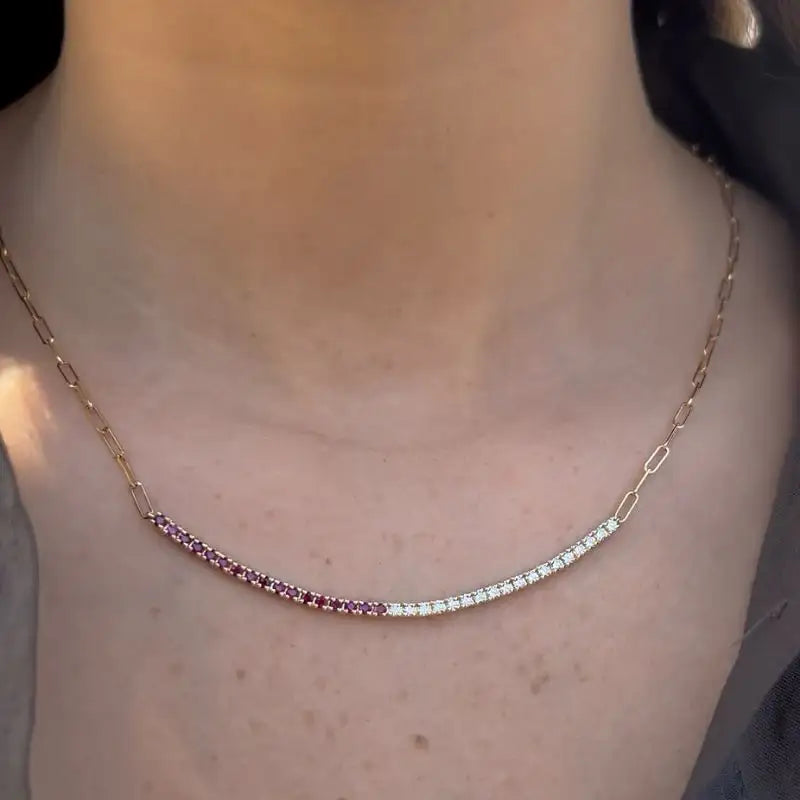 Half Ruby & Half Diamond Paperclip Necklace
