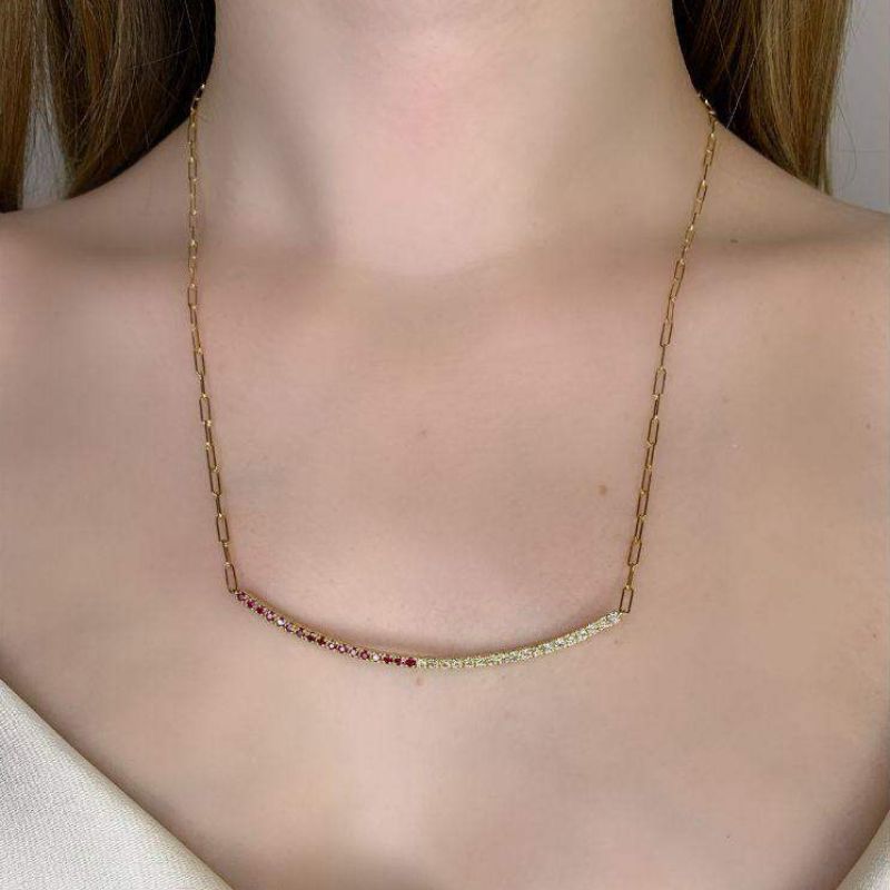 Half Ruby & Half Diamond Paperclip Necklace