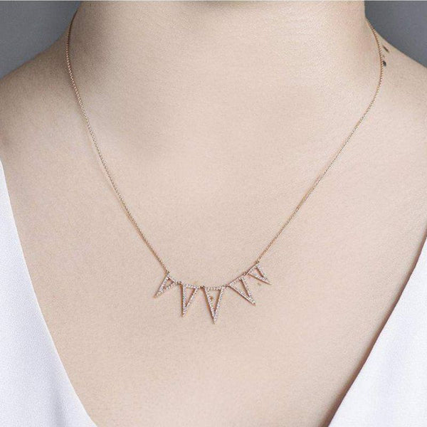 14K Rose Gold Diamond Triangle Necklace