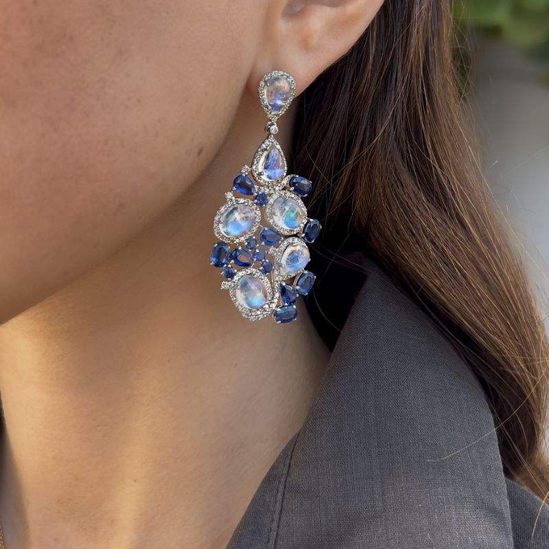 Moonstones & Kyanite with Diamonds Earrings