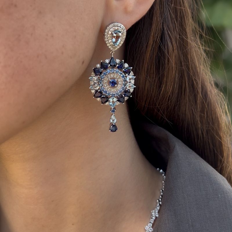 Sapphire & Aquamarine with Diamond Earrings