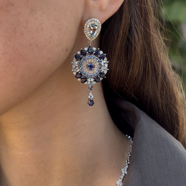 Sapphire & Aquamarine with Diamond Earrings