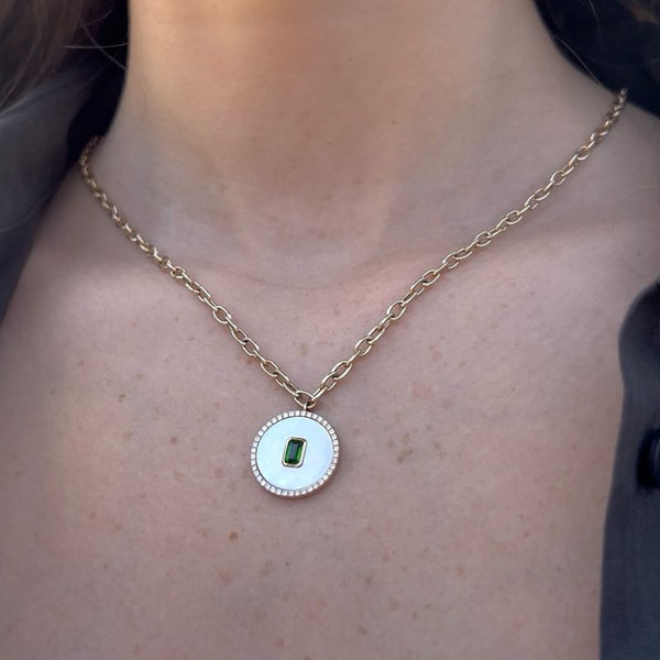 Mother of Pearl with Diopside & Diamonds Necklace