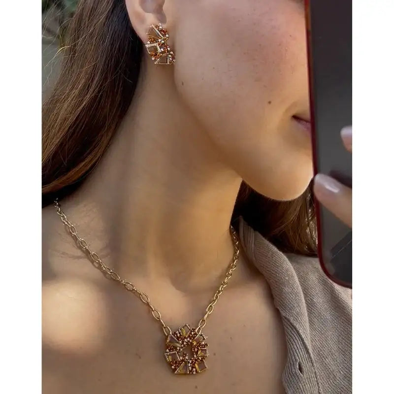 Set Citrine & Diamonds Necklace & Earrings