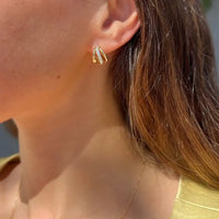 Three Curved Huggies on 14kYellow Gold Earrings