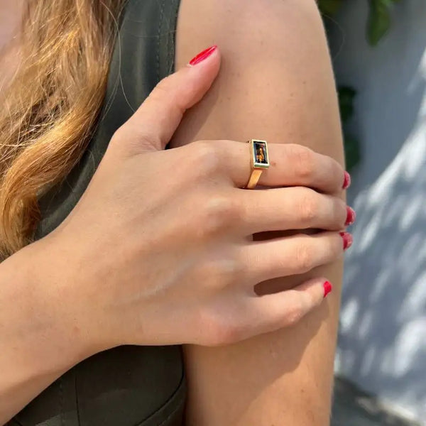 Smoky Topaz Open Rectangle 14K Yellow Gold Ring