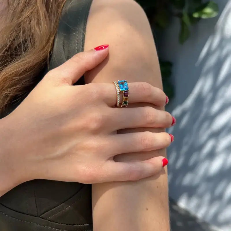 Blue Topaz & Tourmaline with Diamond in 14K Yellow Gold Ring