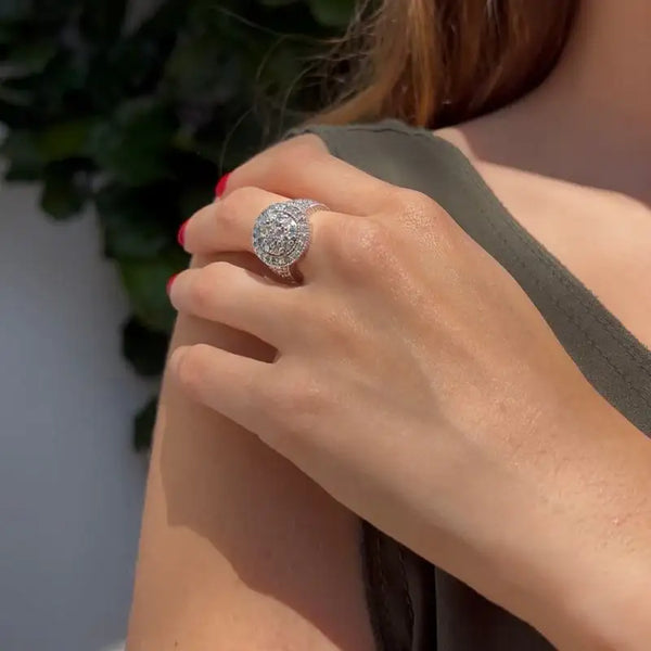 14K White Gold with Diamond Oval Ring