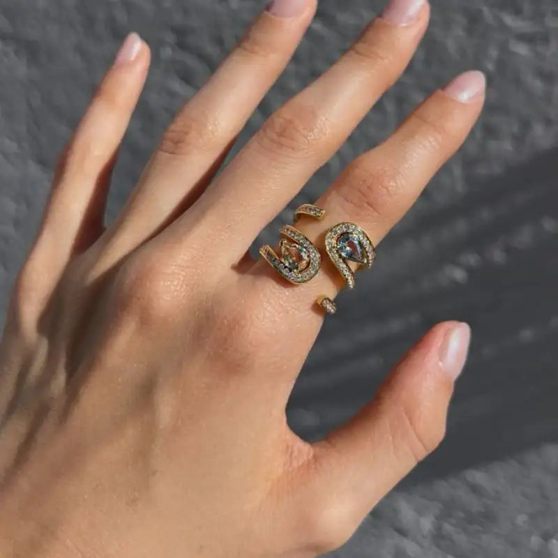 14K Yellow Gold Sapphire & Diamond Spiral Ring