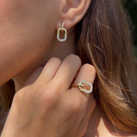 Set Diamonds & Yellow Gold Squared Earrings & Ring