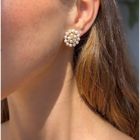 14K Yellow Gold Diamonds & Pearls Circle Earrings