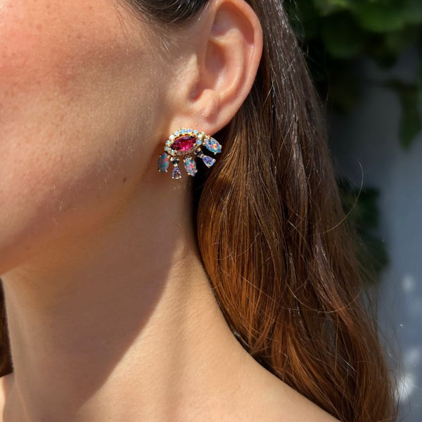 Multicolor Marquise Stud on 14K White Gold Earrings