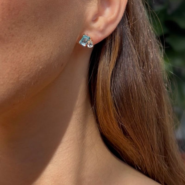 Sky Blue & White Topaz Stud Earrings