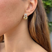 14K Yellow Gold Circle Flute & Diamond Earrings