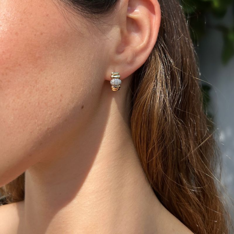 14K Yellow Gold & Diamond Oval Huggies Earrings