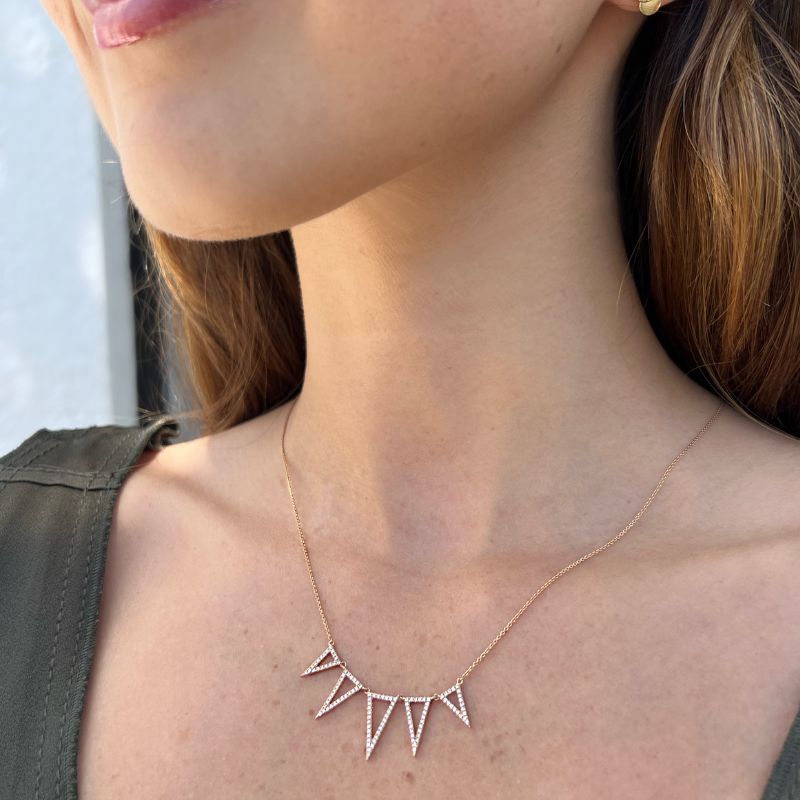 14K Rose Gold Diamond Triangle Necklace