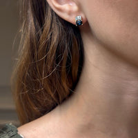 Blue Sapphire & Diamond Baguette Stud Earrings