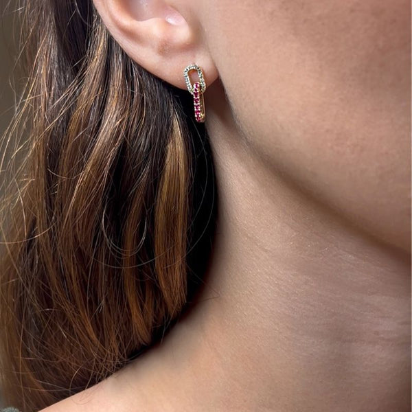 Ruby & Diamond Paperclip Earrings
