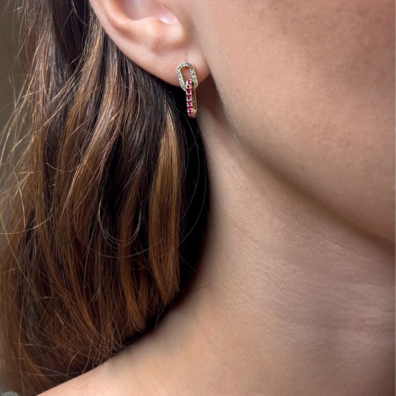 Ruby & Diamond Paperclip Earrings