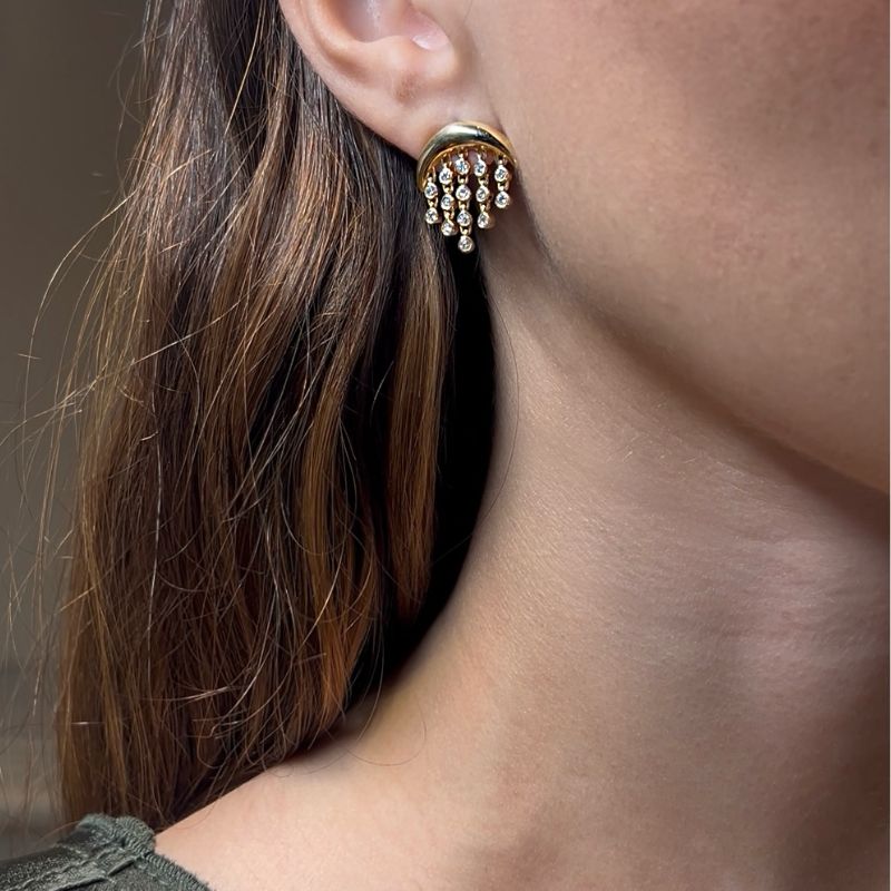 14K Yellow Gold Moon with Diamonds Earrings