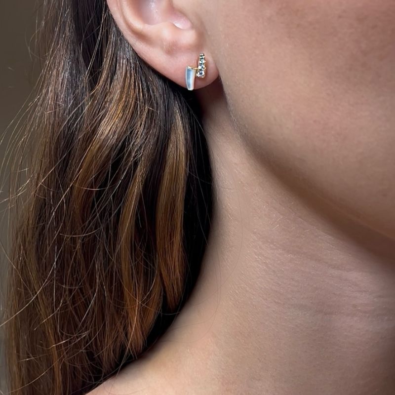 Mother of Pearl & Diamond Stud Earrings