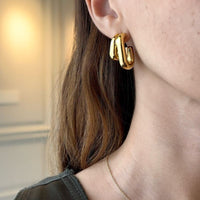 14K Yellow Gold Double Rectangle Hoop Earrings