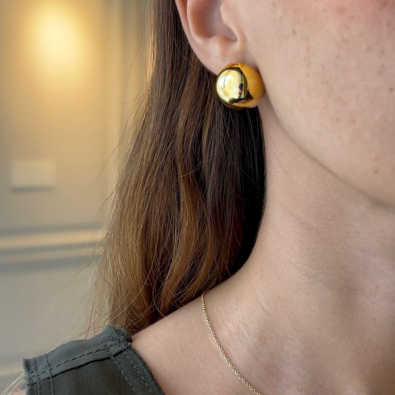 14K Yellow Gold Round Dome Earrings