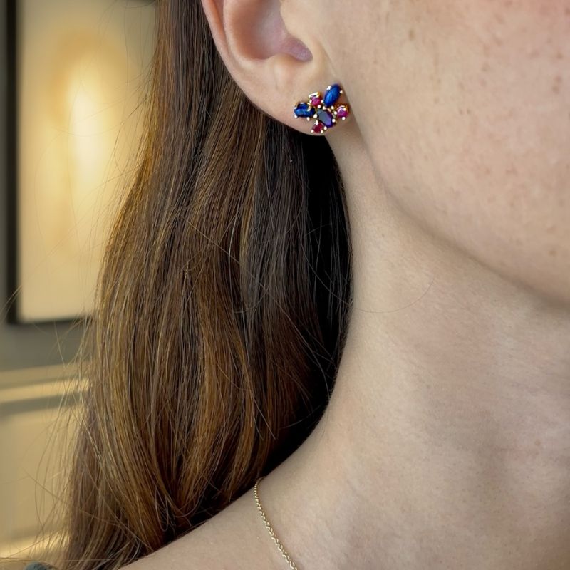 Lapis Lazuli & Ruby Butterfly Studs Earrings
