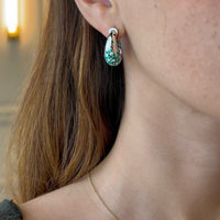 14K White Gold with Emerald & Diamond Bean Drop Earrings