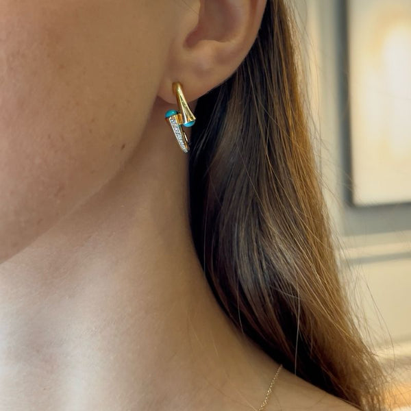 Turquoise & Diamond on 14K Yellow Gold Earrings