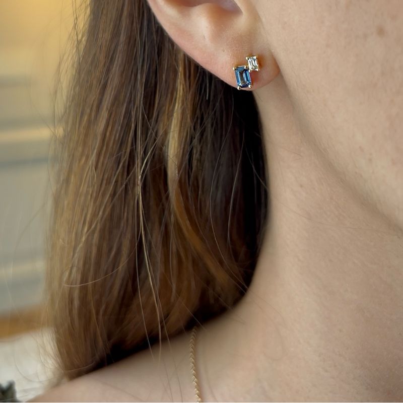 Blue Sapphire & White Topaz Stud Earrings