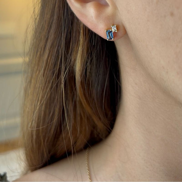 Blue Sapphire & White Topaz Stud Earrings
