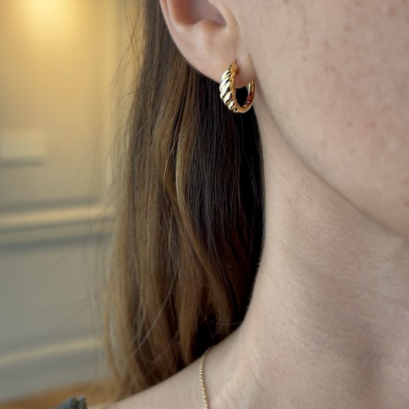 14K Yellow Gold Twist Huggies Earrings