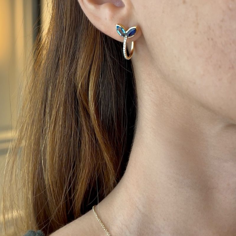 Blue Topaz & Kyanite Leaf Huggie Earrings