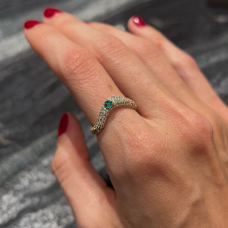 14K Yellow Gold Emerald & Diamond Wavy Rings