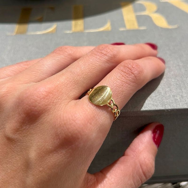 14K Yellow Gold Signet Chain Ring