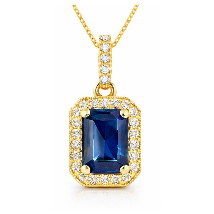 Sapphire & Diamond Pendant with 14K Yellow Gold Necklace