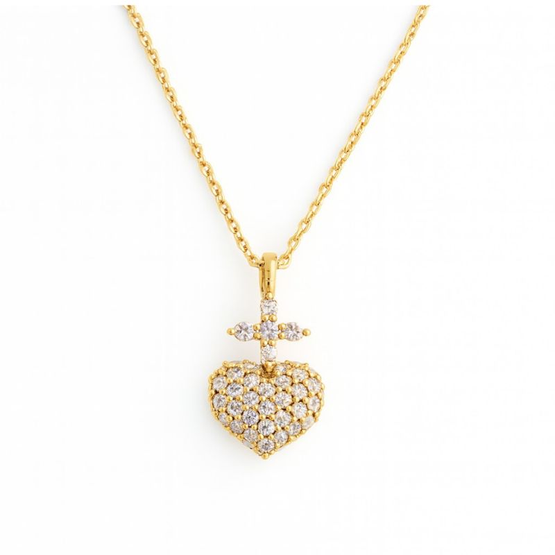 Sacred Heart with Cross of Diamonds Necklaces