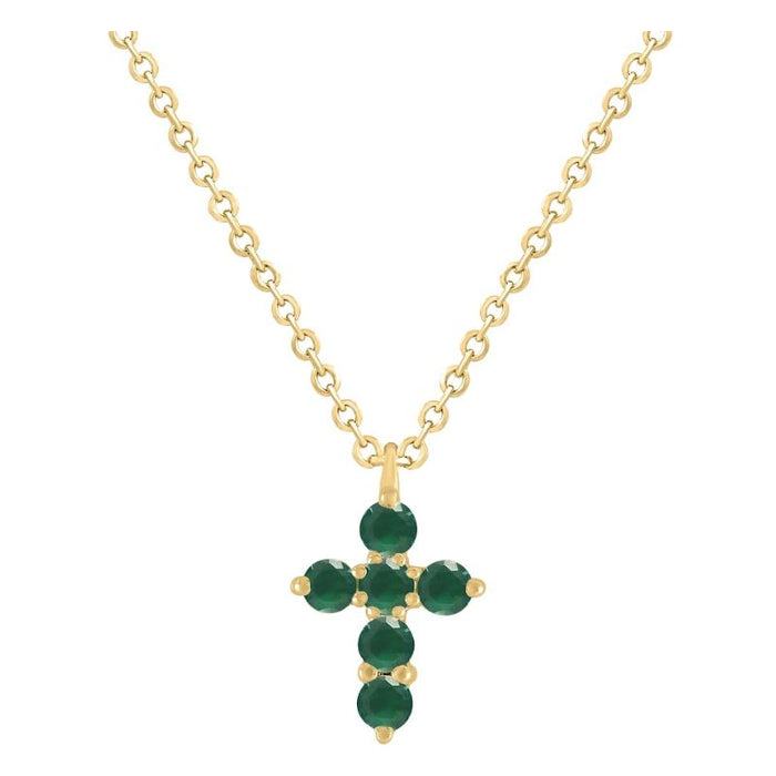Mini Emerald Cross on 14K Yellow Gold Necklaces