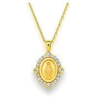Collar medalla milagrosa pequeña con diamantes y oro amarillo 