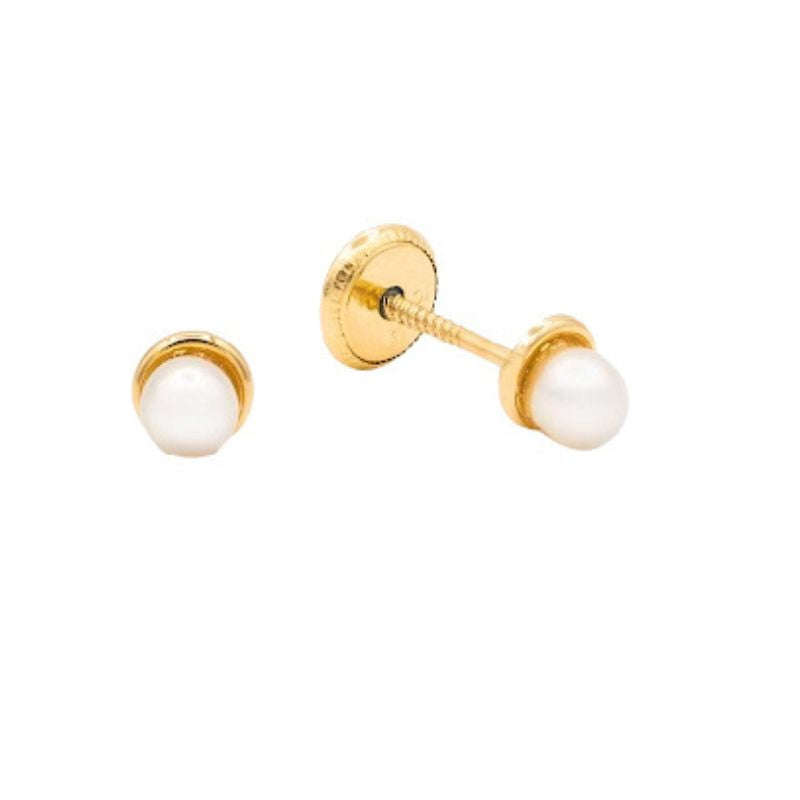 Pearl & Diamonds Studs on 14K Yellow Gold Earrings