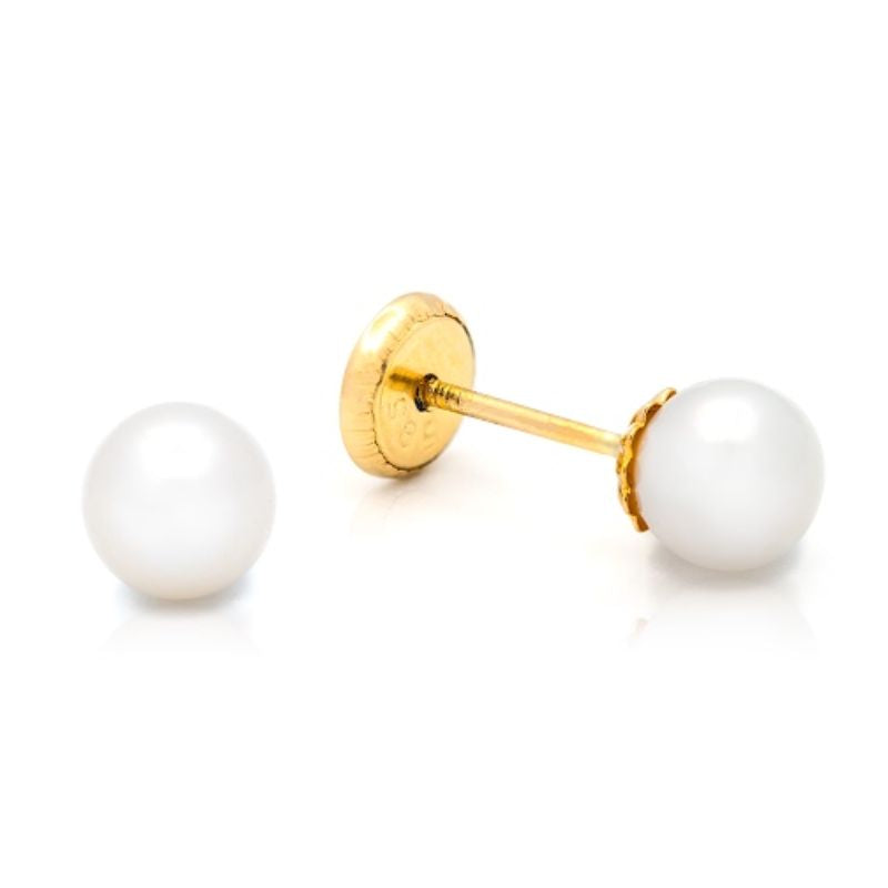 Pearl Studs on 14K Yellow Gold Earrings