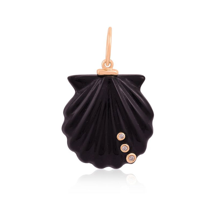 Onyx Shell with Diamonds on 14K Yellow Gold Charm