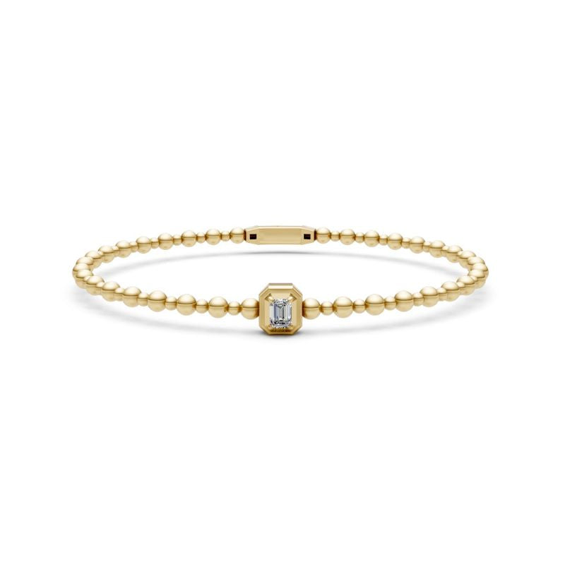 14K Yellow Gold with Diamond Emerald Cut Bangle