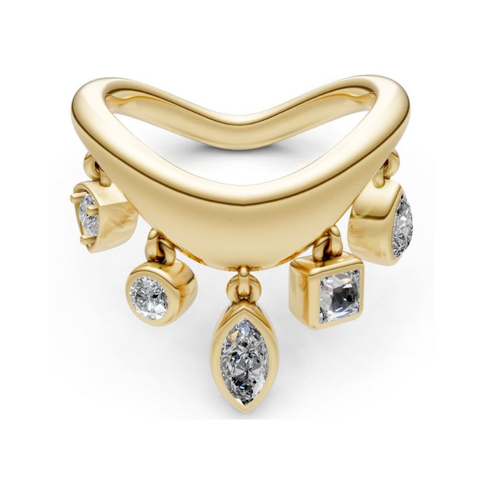 Anillo curvo de oro amarillo con diamantes