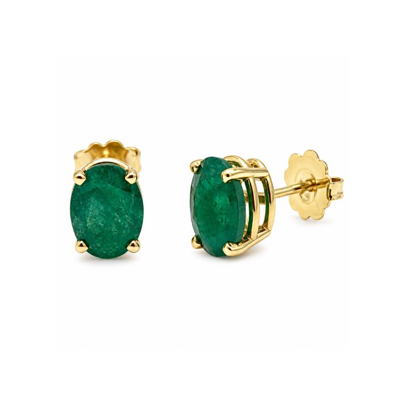 Emerald Classic Oval Studs 14K Yellow Gold