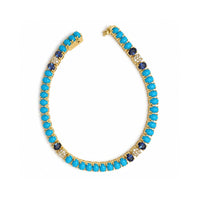 14K Yellow Gold with Turquoise & Blue Sapphire Bracelet