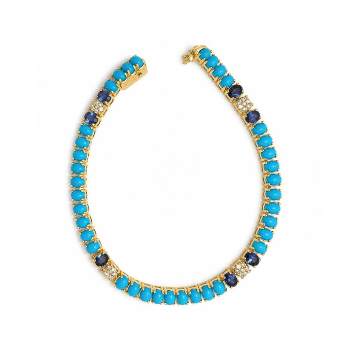 14K Yellow Gold with Turquoise & Blue Sapphire Bracelet