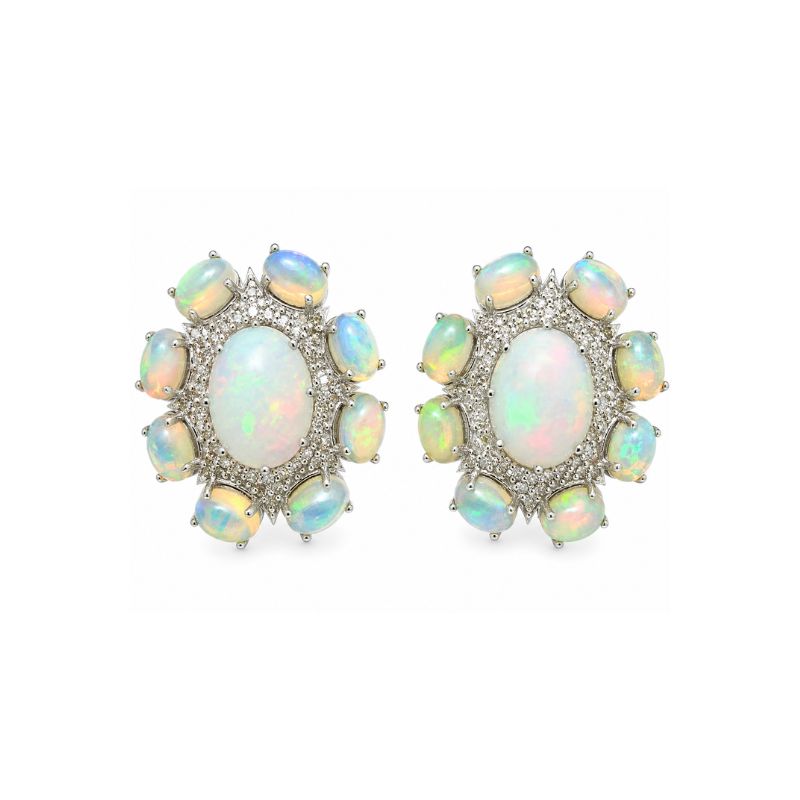 Opal with Diamond Oval Earrings